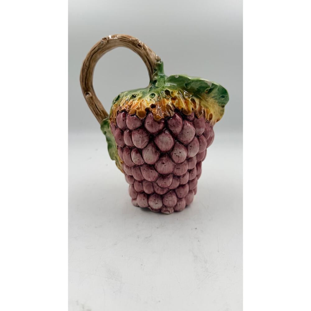Vintage Bassano PURPLE Grape Pitcher Hand Painted Italy Ceramic Majolica 9.5"
